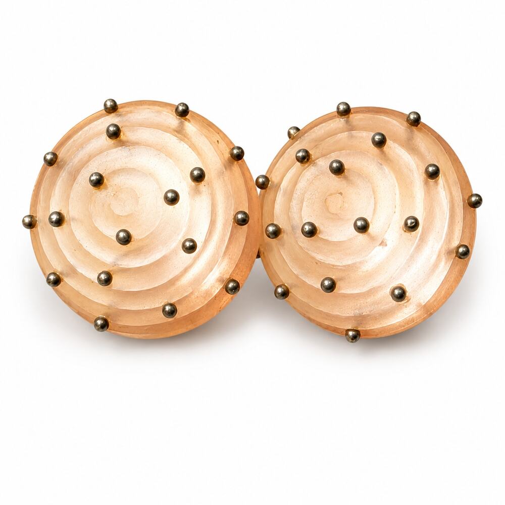 Vintage Alexis Bittar Modernist Studded Dome Resin Clip On Earrings Signed 1"